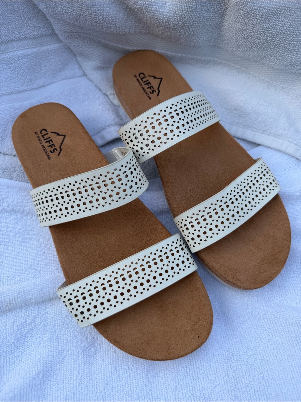 Cliffs by WHITE MOUNTAIN White Double Band Perforated Slide Sandals